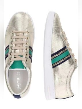 Geox Respira D Jaysen Suede‎ Sneakers Womens 9 Crackled Gold Green Blue Stripe